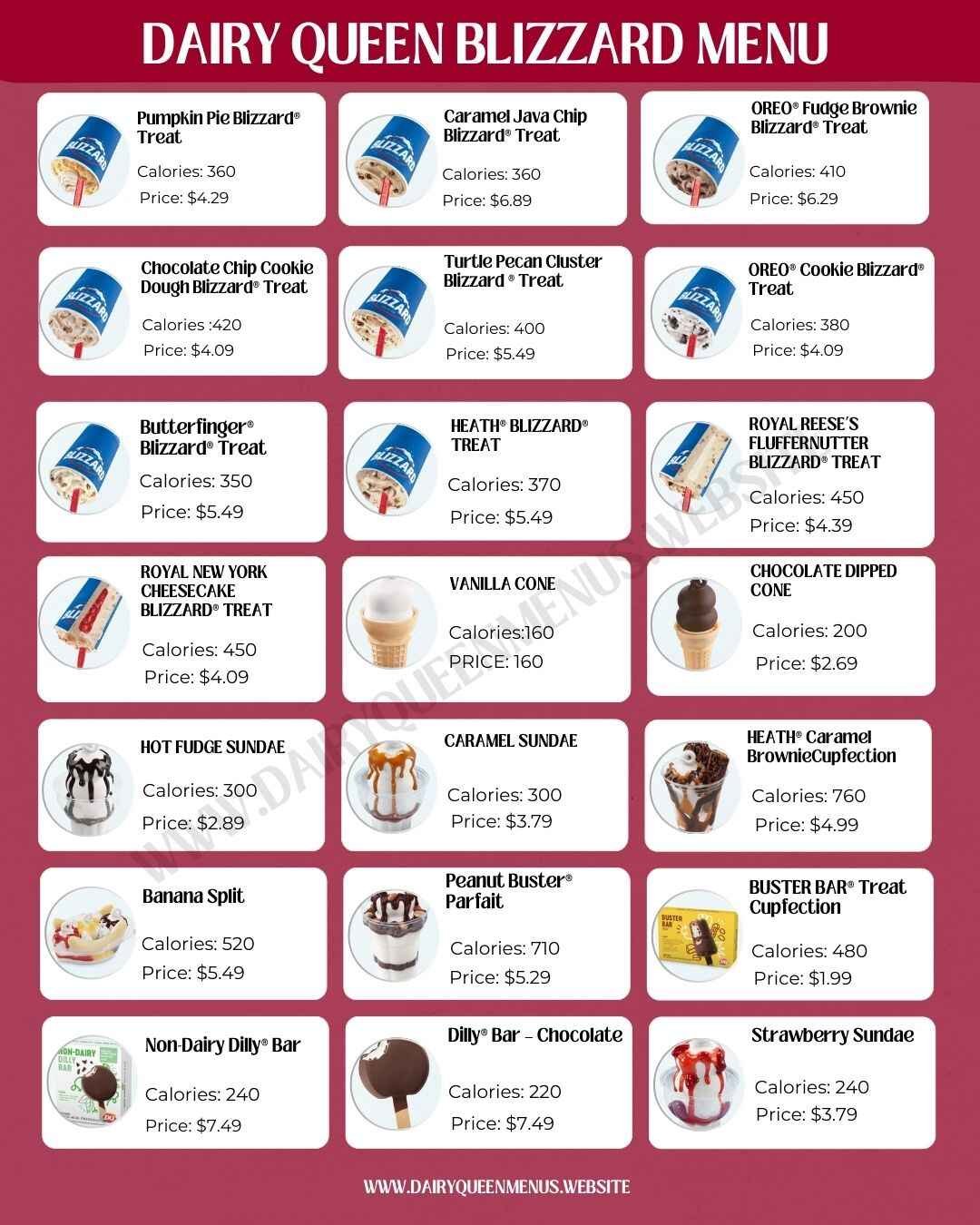 Dairy Queen Blizzard Menu