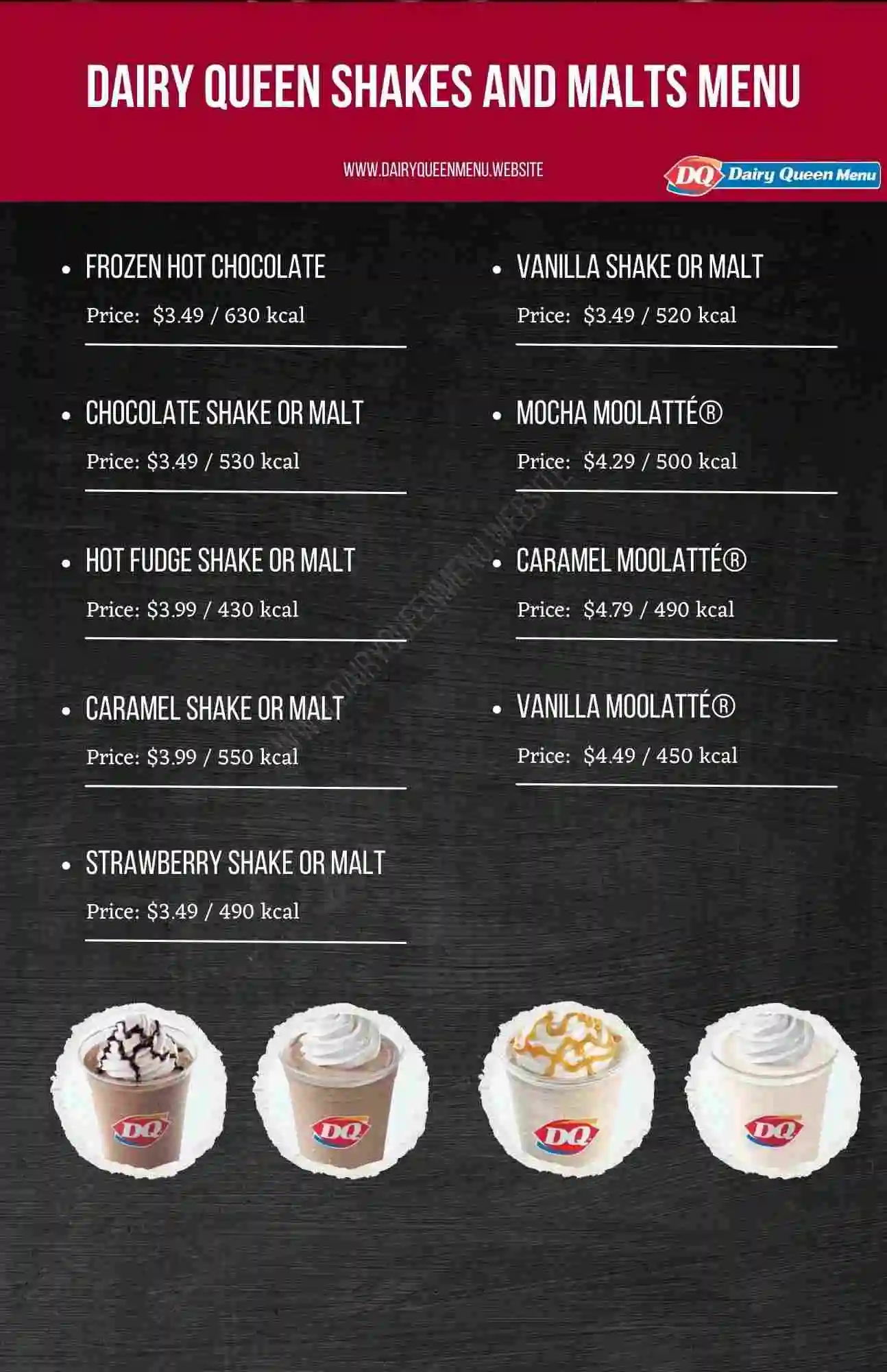 Dairy Queen Shakes and Malts Menu